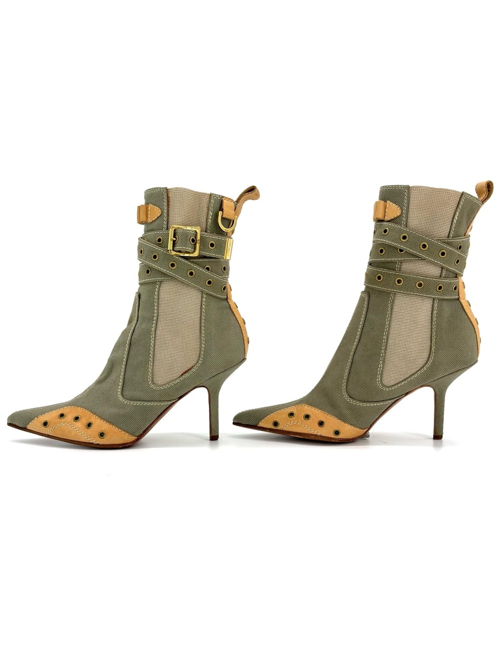 Dior Vintage John Galliano Bondage Green Canvas Pointed Toe Chelsea Boots 36.5 - Picture 5 of 10